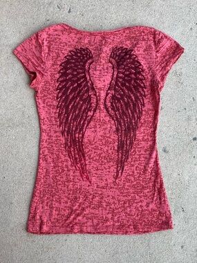 Y2k/Emo Pink Affliction Style Mesh Wings Tee